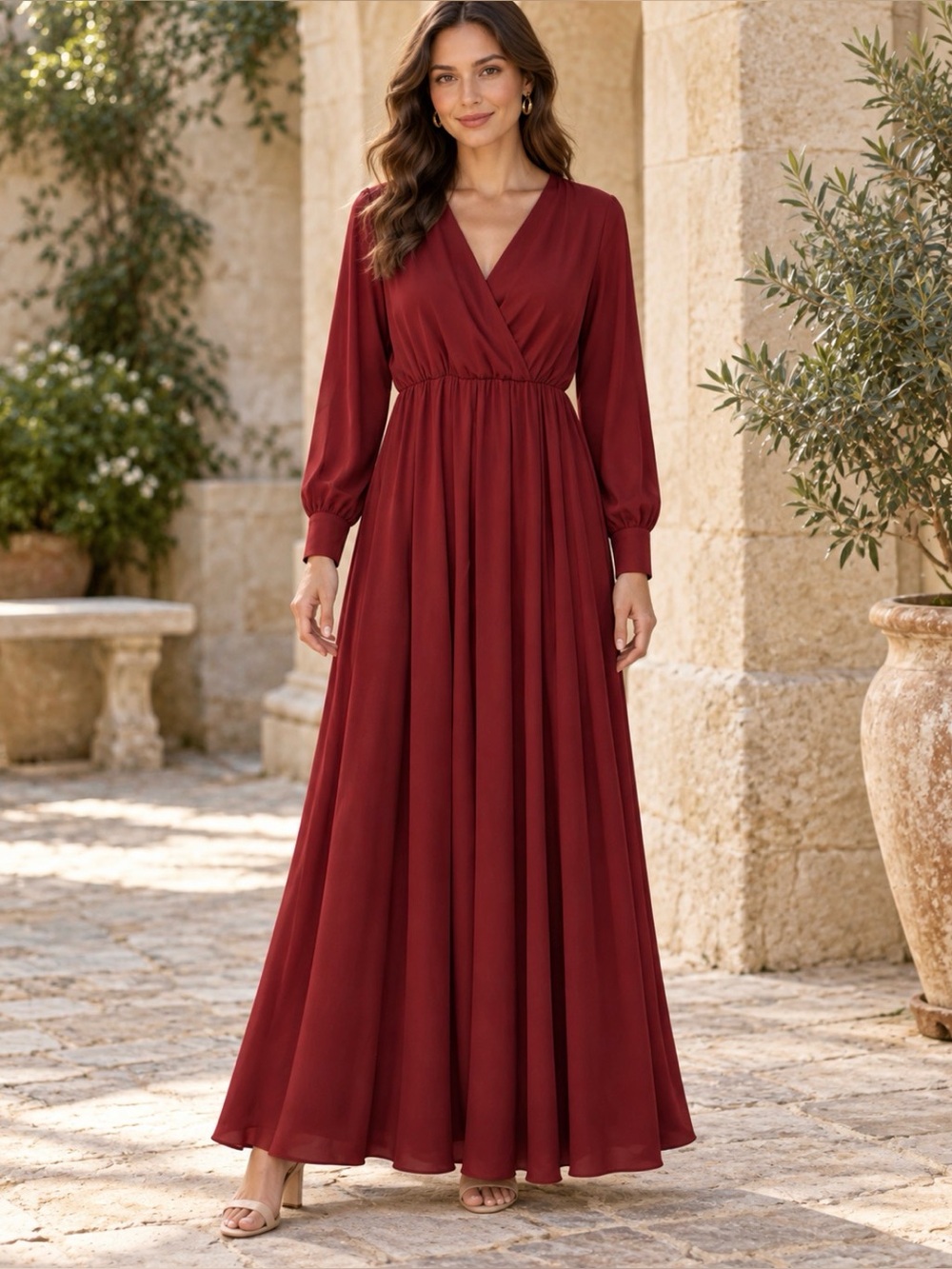 BALTIC BORN LYDIA
BURGUNDY CRISS CROSS TOP MAXI DRESS WITH TIE SASH WAIST